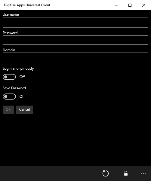 Picture showing login fields in Universal Windows Client.